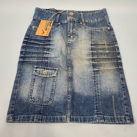 VIA DUTTUS 20" Brazilian Denim Blue Jean Skirt Womens Size 0 NWT - Picture 1 of 11